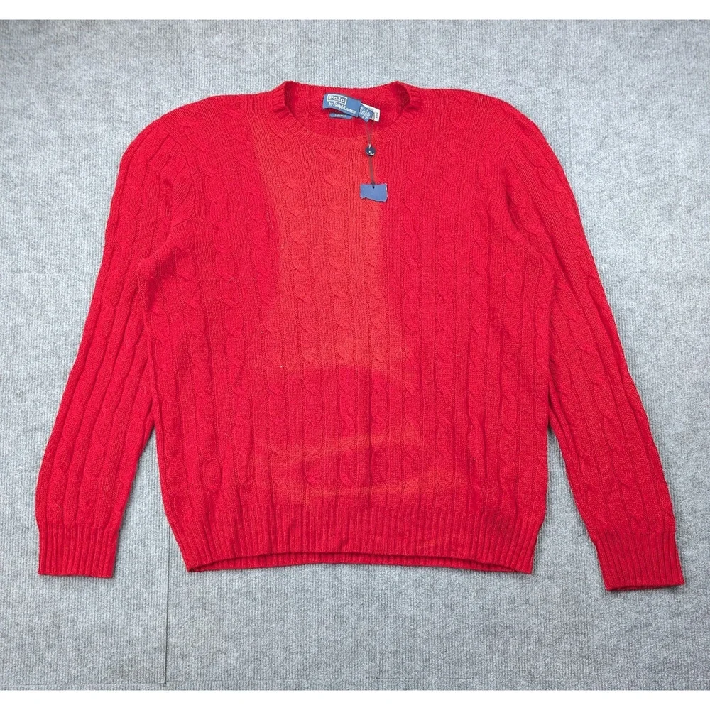 Polo Ralph Lauren Iconic Cable Knit Cashmere Sweater Men XXL Red Timeless Staple